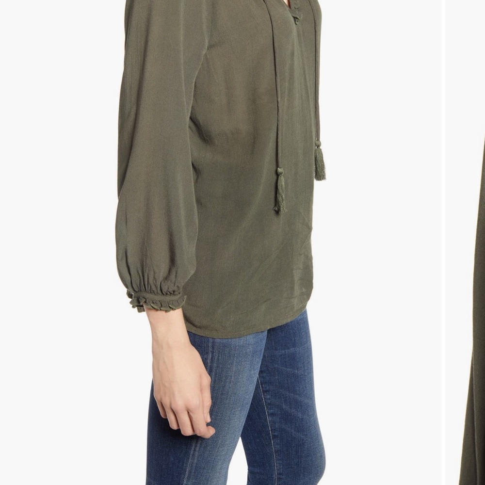 Lucky Brand Olive Green Long Sleeve Tie Front Blouse XL - Picture 8 of 10